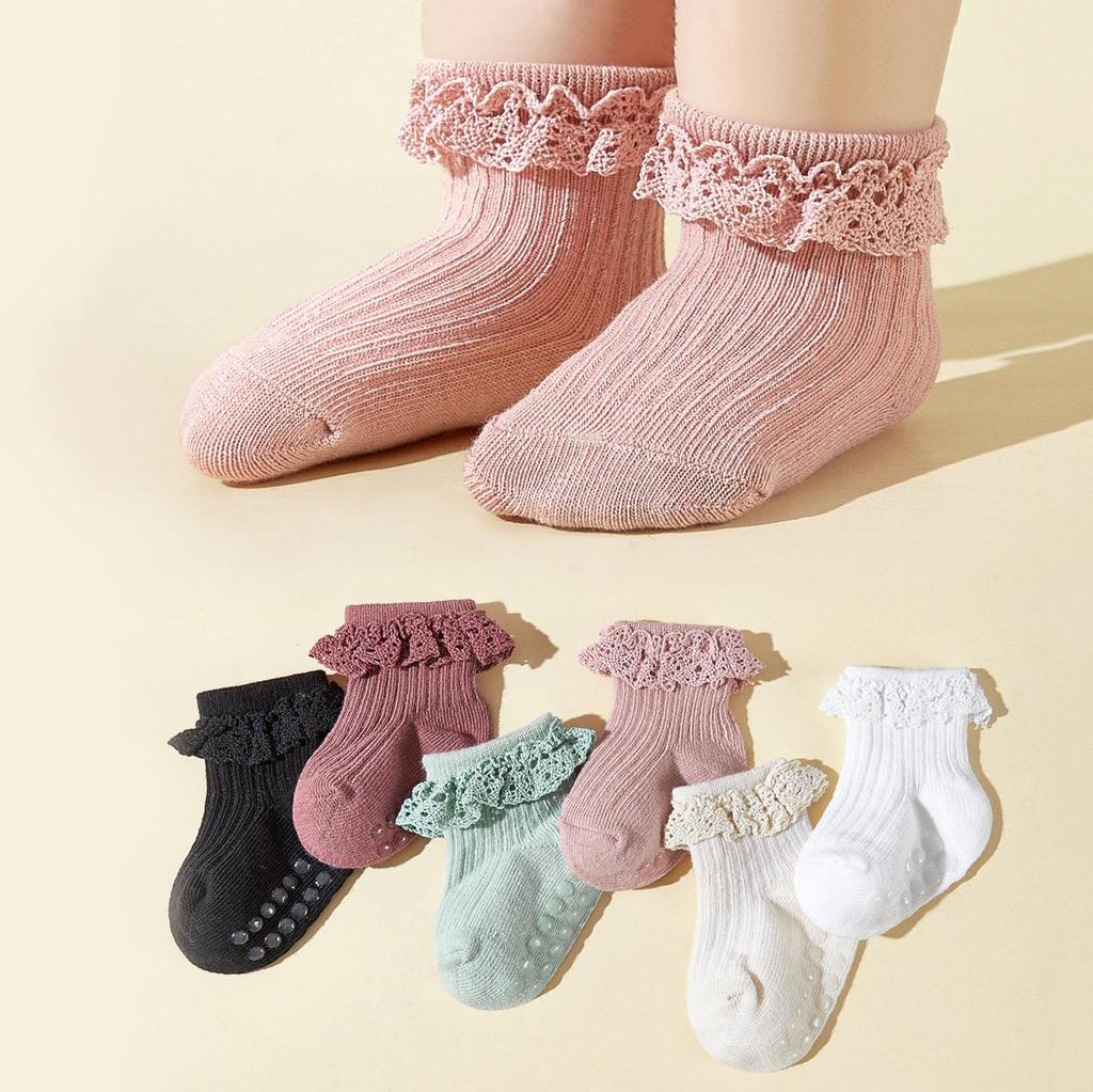 6 пар/комплект хлопковых носков, детские нескользящие носки-лодочки, низкие носки для мальчиков и девочек, кружевные носки с оборками для малышей от 0 до 3 лет