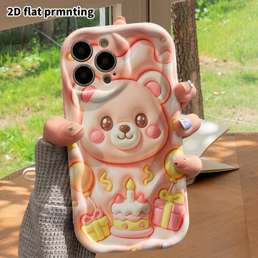 Phone case: 2D flat design, suitable for iPhone 18 17 16 15 14 13 Pro protective case, birthday bear embossing, perfect Christmas and Halloween holida