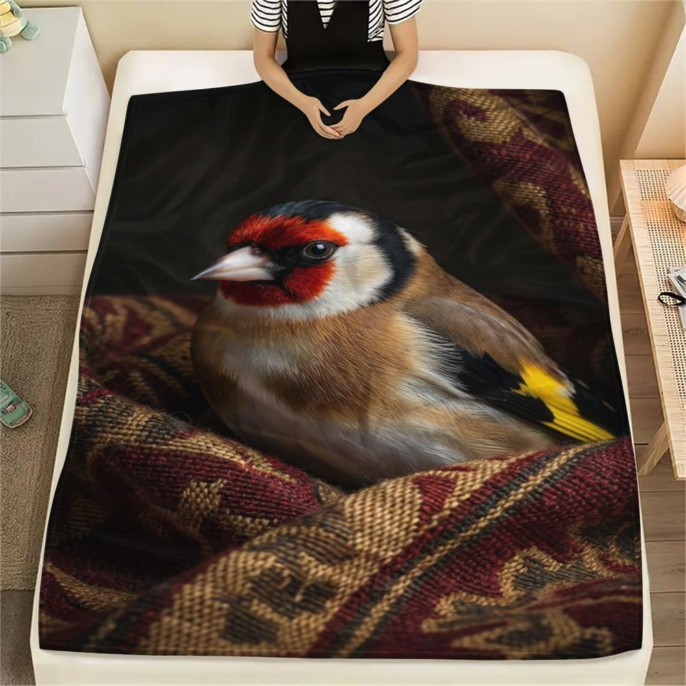 1PC Whimsical Wild Portrait Print FlAannel Blanket, High quality Comfortable for All Seasons, Home Decor, Warmth and Comfort