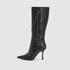 Cool Girl Motorcycle Long Boots Fashion Pointed Toe Rivet Knee High Booties Autumn Winter Ladies Dancing Party Prom Shoes