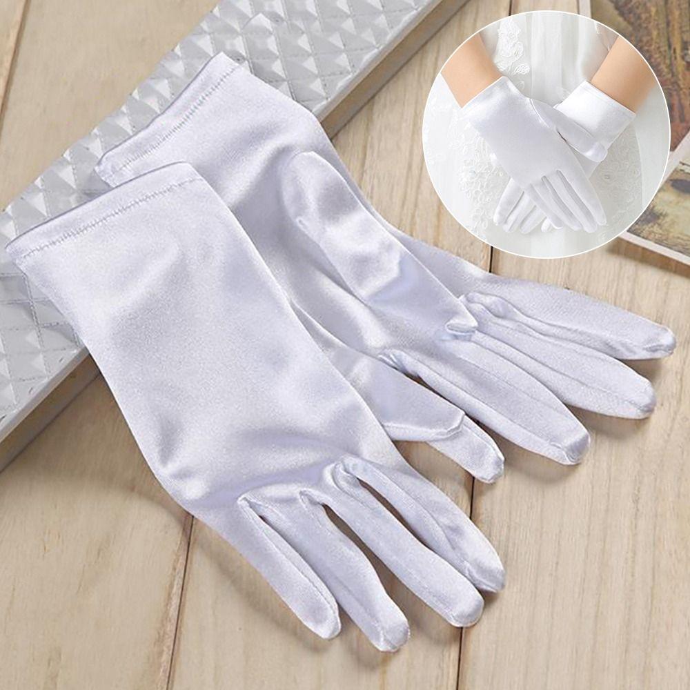 White Children's Wedding Gloves Glossy Satin Etiquette Dress Gloves Creative Dance Gloves Holiday