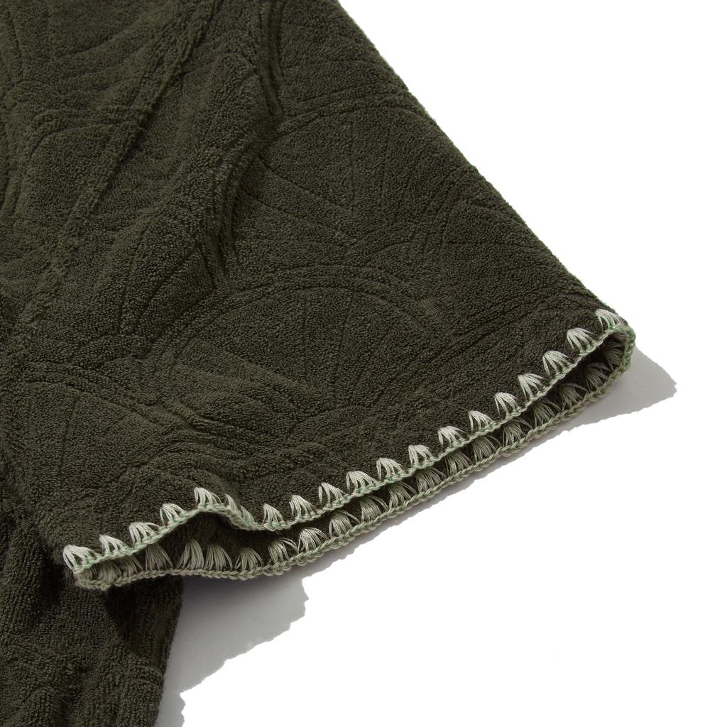 Курортный свитшот Penfield с узором «ракушка», махровый, с воротником-поло, оливковый_Fr2Kt203