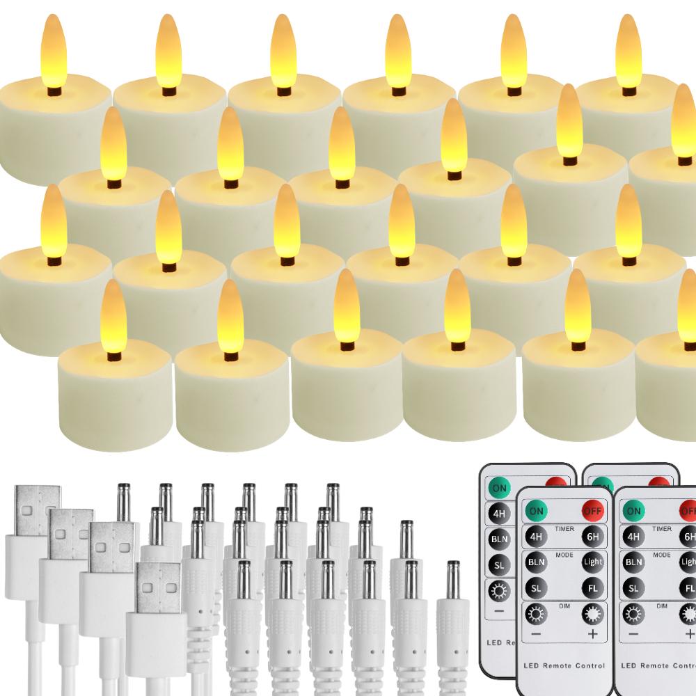 Rechargeable LED Candles with Timer Remote Flameless Flickering 3D Wick Tea Light Electronic Lighting Halloween Christmas Decor