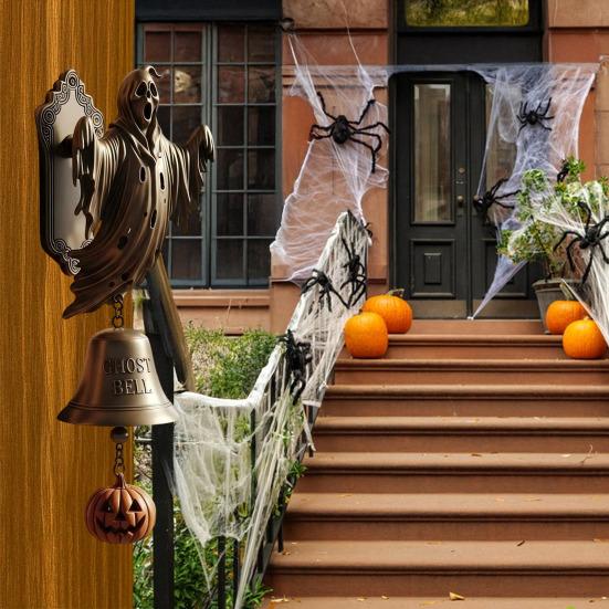 Halloween Door Bell Ornament Vintage Metal Witch Reaper Ghost Pumpkin
