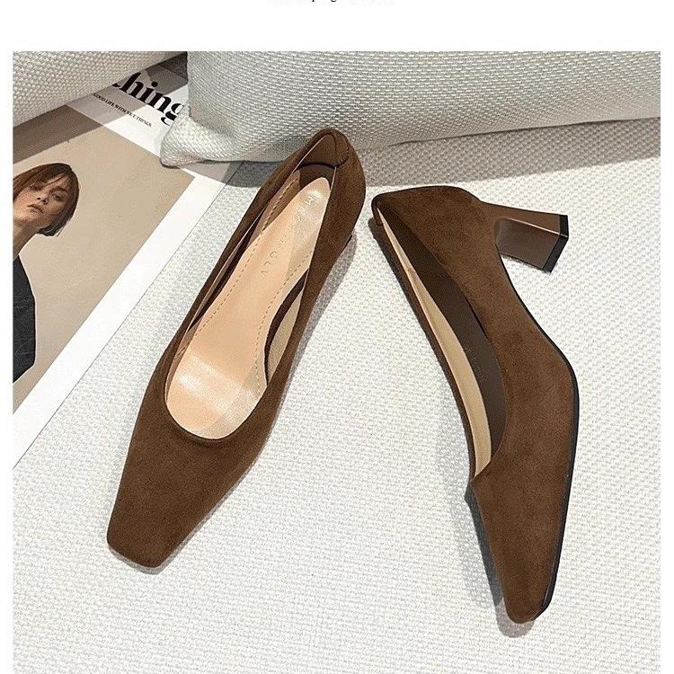 Женские туфли на высоком каблуке с квадратным носком, модные туфли на толстом каблуке, сексуальные туфли-лодочки с мелким вырезом, женские сандалии, новый тренд 2025, весенние, удобные, элегантные, Mujer