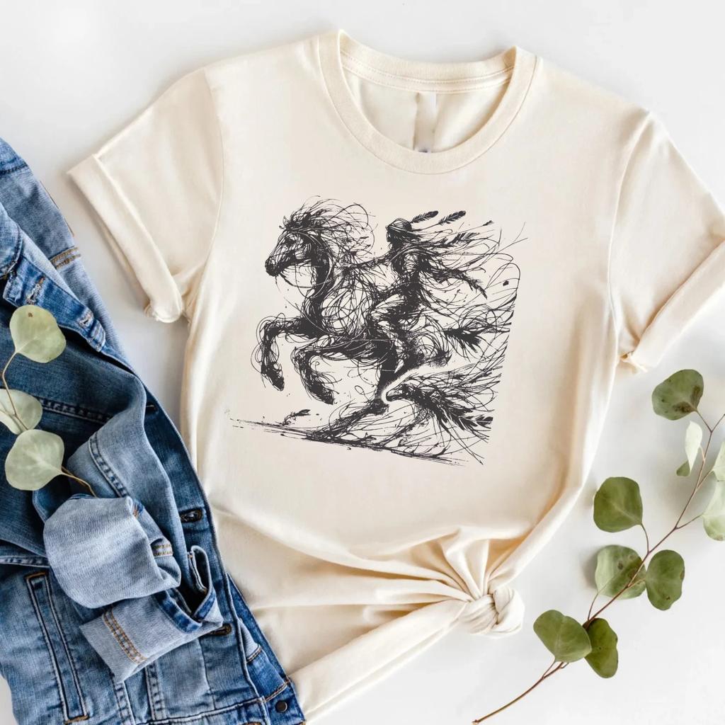 Celestial Horse Rider Graphic T-shirt Fantasy Horse Rider Novelty Gift T-Top