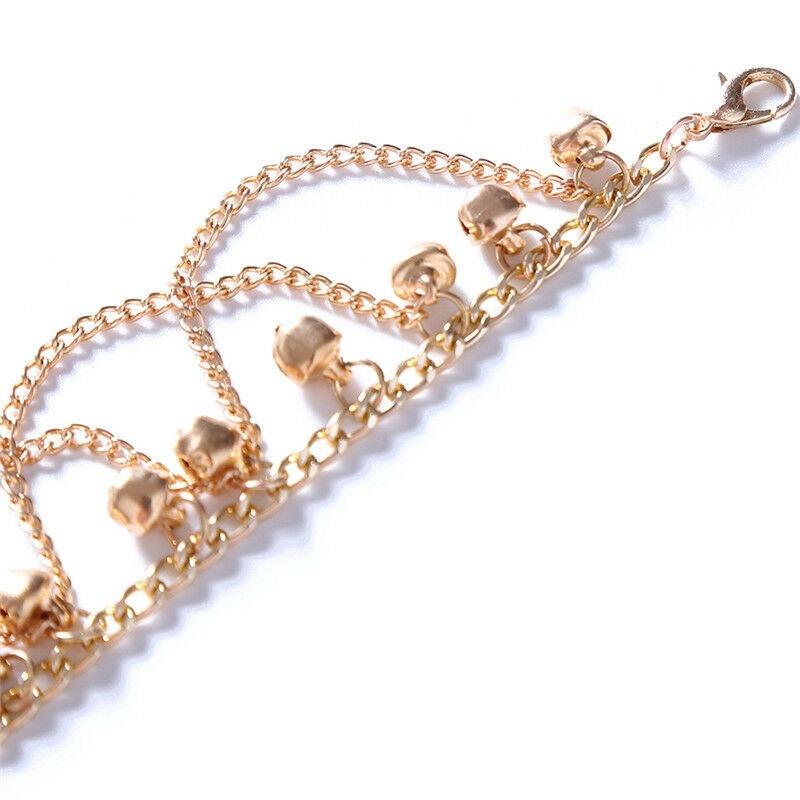 Золотая цепочка с кисточками и колокольчиками, золотая металлическая цепочка, браслет на щиколотке, элегантный женский браслет на ногу, пляжные браслеты для девочек, украшения для ног