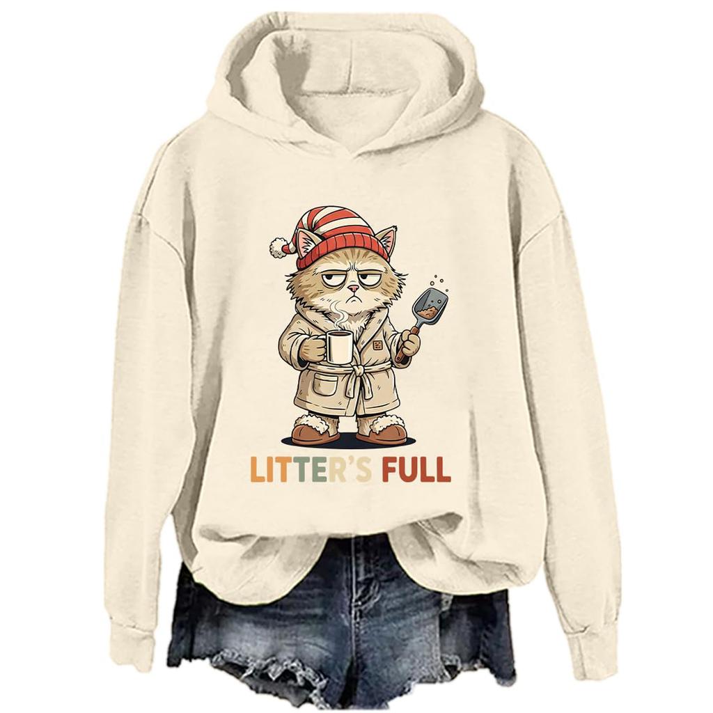 Ladies Fashion Casual Long Sleeve Printed Round Neck Hoodie Pullover Top