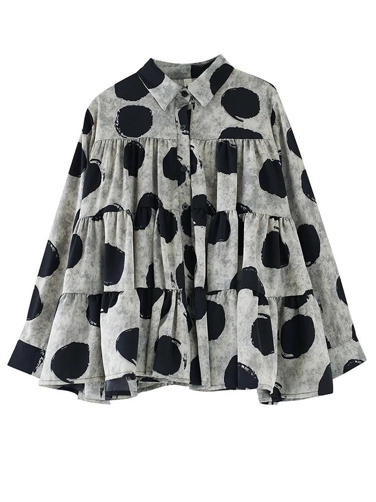 Xitao Рубашка в горошек со свободными складками и принтом, повседневный однобортный женский топ DMJ3770