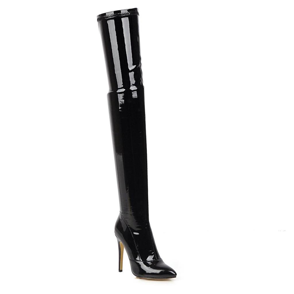 Q/Women's High Heeled Boots, Sexy Pointed Toe Thin Heel Knee Length Boots, Oversized Women's Shoes