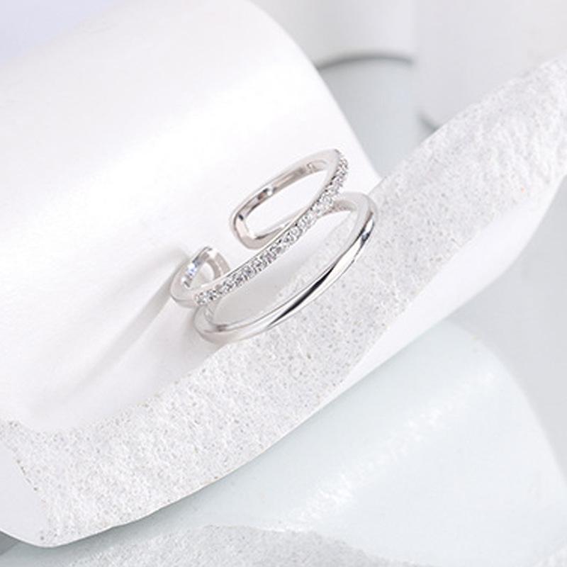 Double Row Zircon Open Ring Layered Design Fashion Minimalist Creative Index Finger Ring