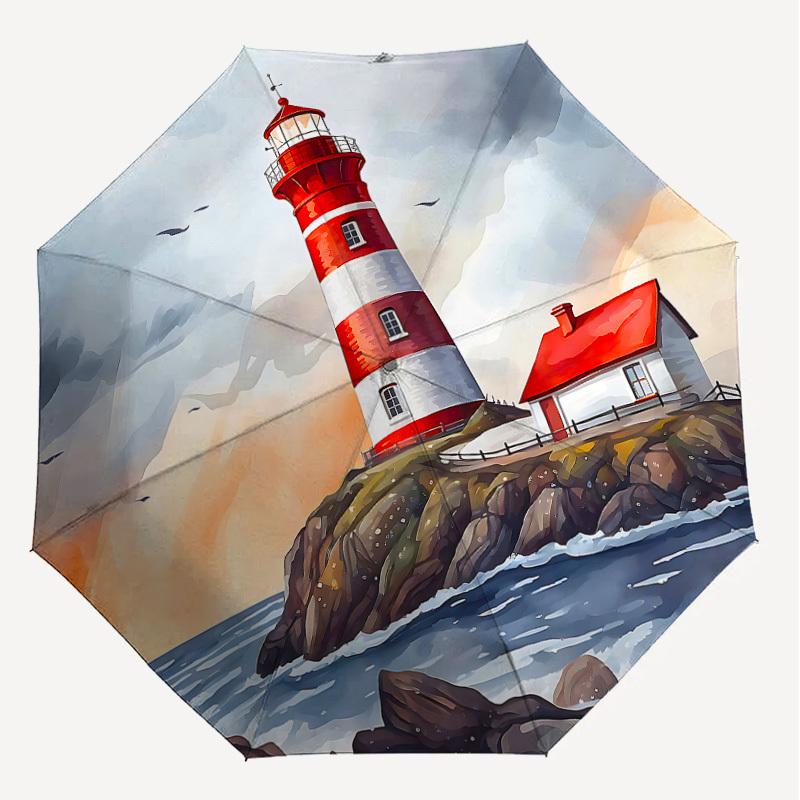 1PC Lighthouse Sea Umbrella-8-Rib Reinforced, Automatic Open, Lightweight & Durable, Cute Fashion Accessory for Outdoor-P60