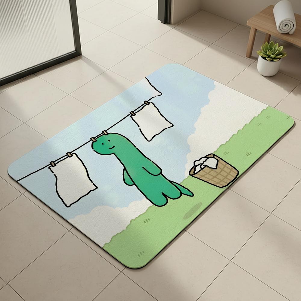 Cartoon D-Dink T-The L-Little D-Dinosaur Floor Mat Diatomite Bath Mat, Quick Dry, Absorbent, Multi-Scene Mat