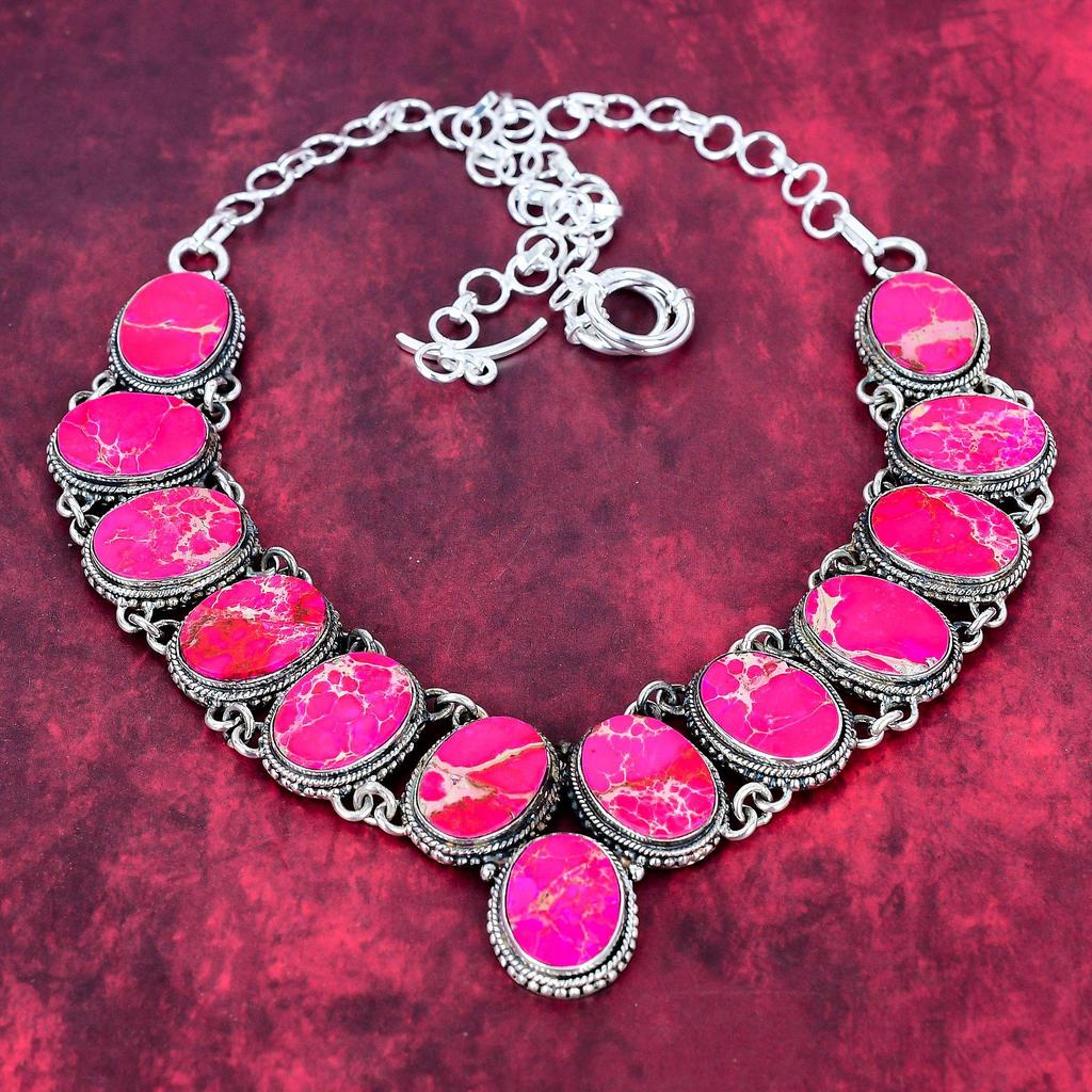 Ожерелье из розового морского осадка из цельного серебра 925 пробы с регулируемой цепочкой, ювелирное ожерелье ручной работы с драгоценными камнями на День памяти