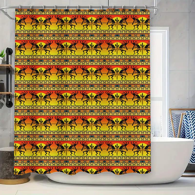 Decorative Shower Curtain Boho Style Pattern with Black, Yellow Orange Colors for Bathroom Washable Fabric Size 69 x 70 (LxW) Sh