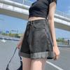 Classic and Minimalist Fashion Versatile Rolled Edge Female Summer High Waist Thin Large Size Loose A Word Denim Shorts Individuality and Trendiness