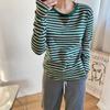 Женские хлопковые футболки с круглым вырезом и длинными рукавами, весенне-летние женские полосатые футболки, повседневные свободные женские пуловеры, топы