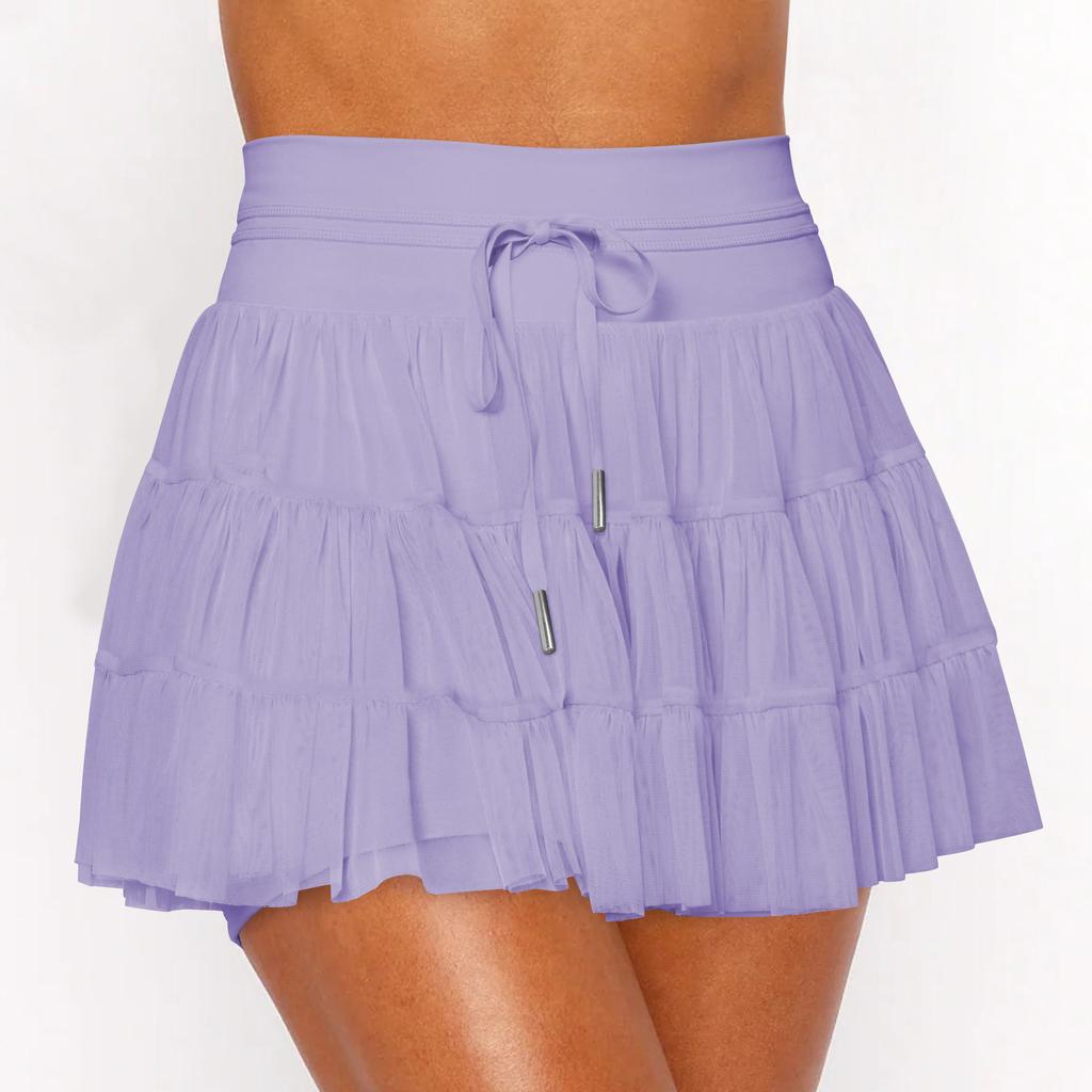 Women's Pleated 2 In 1 Shorts-Skirt Lace Up Anti Exposure Mini Skirt Spring Summer Fitness Tennis Half Skirt
