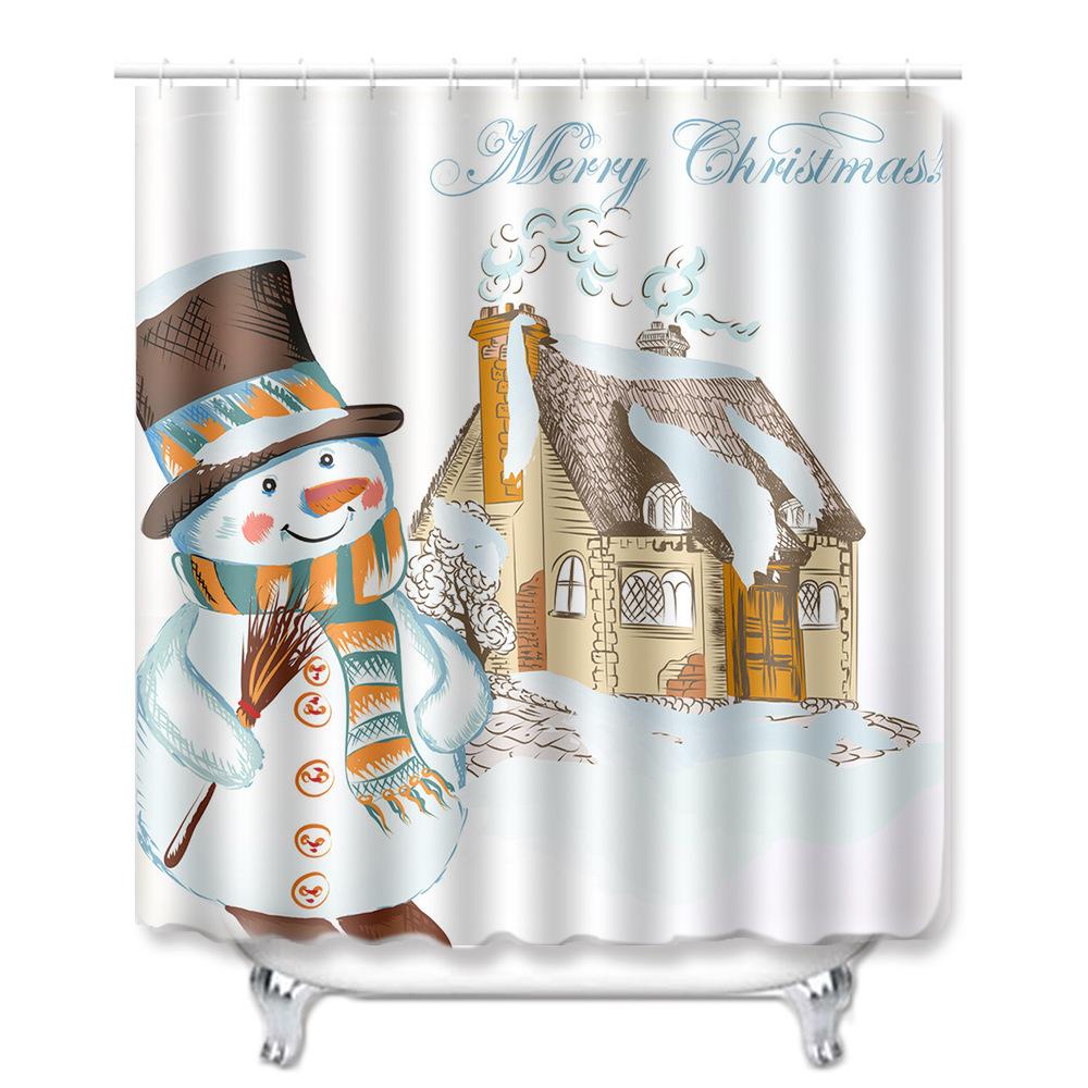 Christmas Home Shower Curtain Waterproof Polyester Cloth Toilet Floor Mat Four-Piece Set Entrance Door Mat Bedroom Living Room Carpet