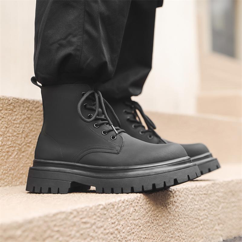 Черные мартинсы с внутренней платформой, мужские осенне-зимние ботинки в британском стиле с высоким верхом и толстой подошвой, ботинки в стиле милитари с платформой, большие ботинки 2866-J