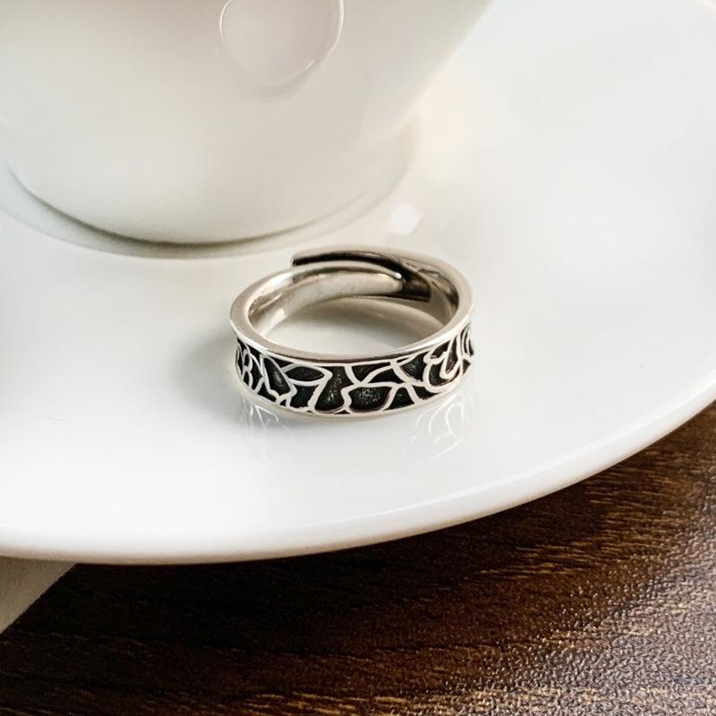 *Lan Zhi Кольцо из стерлингового серебра 925 пробы в стиле ретро, темное, милое, хип-хоп, открытое, для женщин*