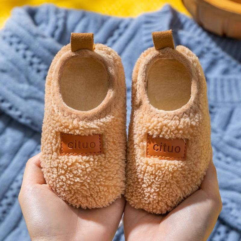 Осень Зима 1-9 Лет Детские Плюшевые Носочки-Тапочки Детские Мягкая Подошва Обувь для Ходьбы Домашние Противоскользящие Детские Тапочки