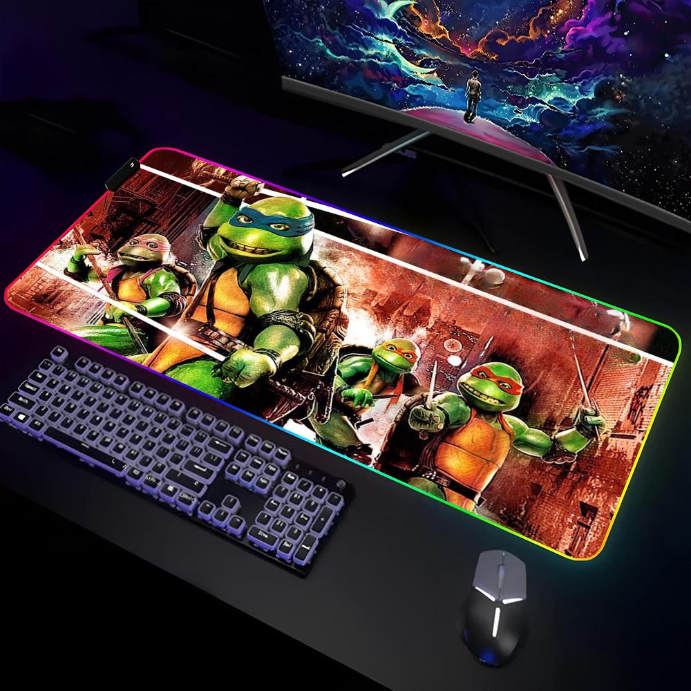 Коврик для мыши Черепашки-ниндзя Геймерский RGB Коврик для стола Коврик для клавиатуры Игровые ноутбуки Светодиодный коврик для мыши Защита стола Аниме Мышь
