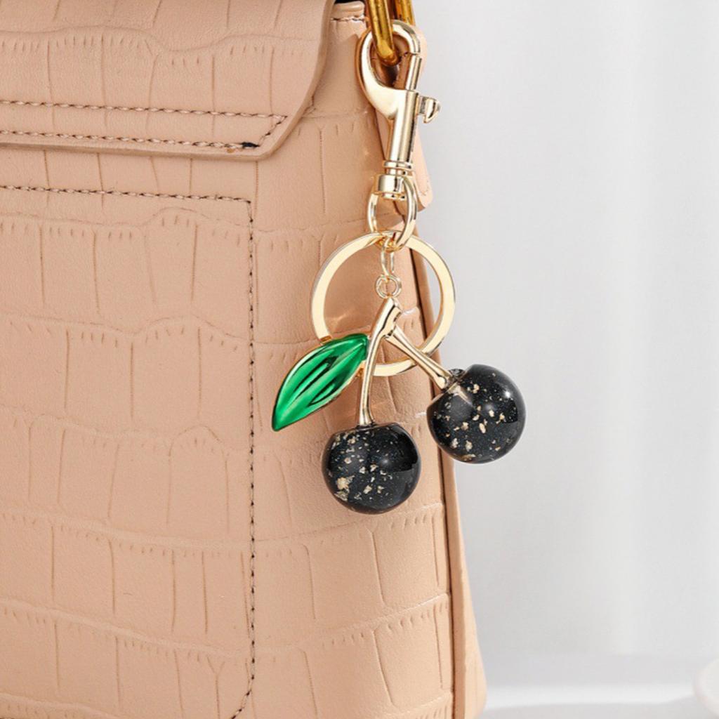 Sparkling 3D Cherry Charm Keychain Accessory Fashionable Fruit Shape Key Rings Portable Bag Decoration for Women