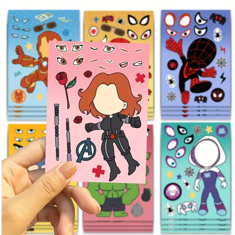 8-Sheet Marvel Face Puzzle Stickers for Scrapbooking - Self-Adhesive & Waterproof
