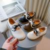 Кожаные туфли для девочек, детская повседневная обувь, детские туфли на плоской подошве, весна-осень 2024, новые шикарные туфли в стиле ретро с бантом, мягкие туфли принцессы 21-30