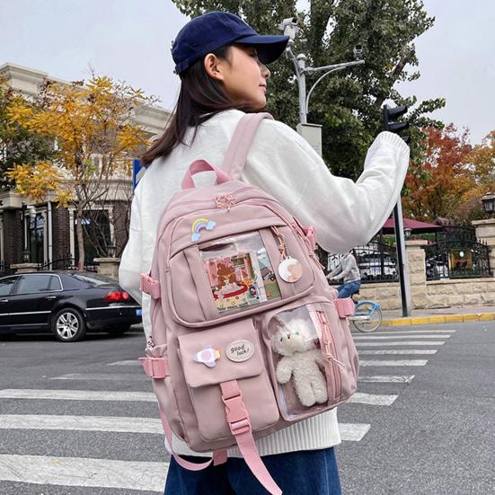 Студенческий рюкзак эргономичный большой емкости с плюшевым медведем куклой для книги ноутбука