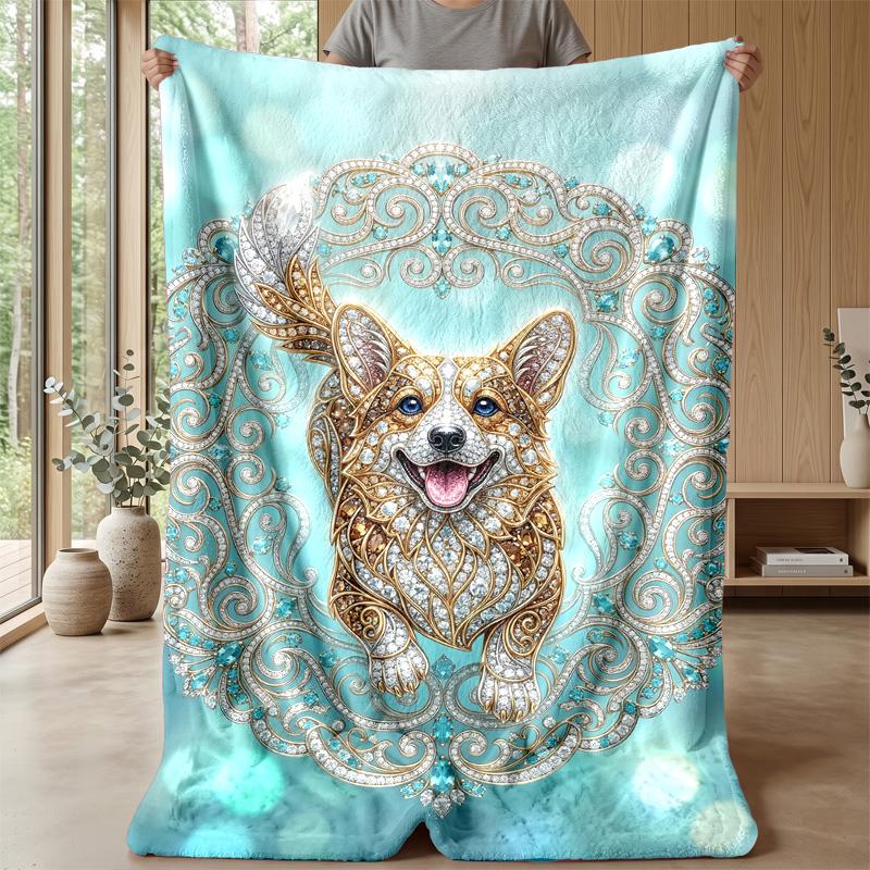 Golden Corgi Dreams Theme blanket Lightweight Warm Flannel Blanket Decorative Throw Blanket for Home Decoration
