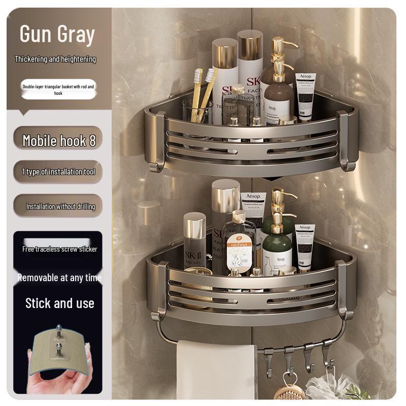 Gunmetal Punch-Free Space Aluminum Corner Bathroom Shelf