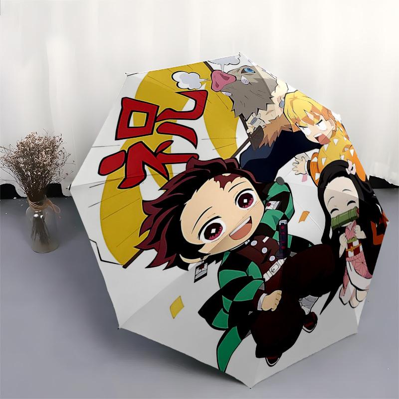 1pc Demon Slayer Chibi Characters Automatic Opening Umbrella with 8 Bone Iron Frame, Portable Three-Fold Design - Perfect for Fans, Travelers, Daily U