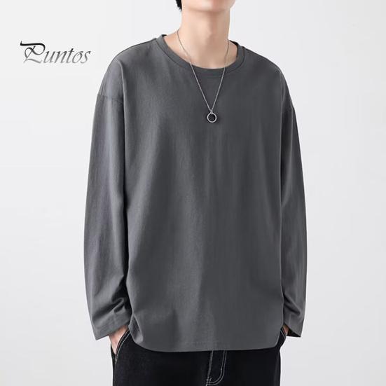 Мужская футболка с круглым вырезом и длинным рукавом, однотонный пуловер, свободный крой, мягкая дышащая футболка для дома, спортзала, уличной одежды