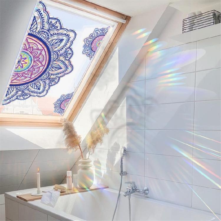 Reflective Rainbow Glass Stickers Colorful Flower Decals Sunlight Dispersing Window Films PVC Clings for Home Decors