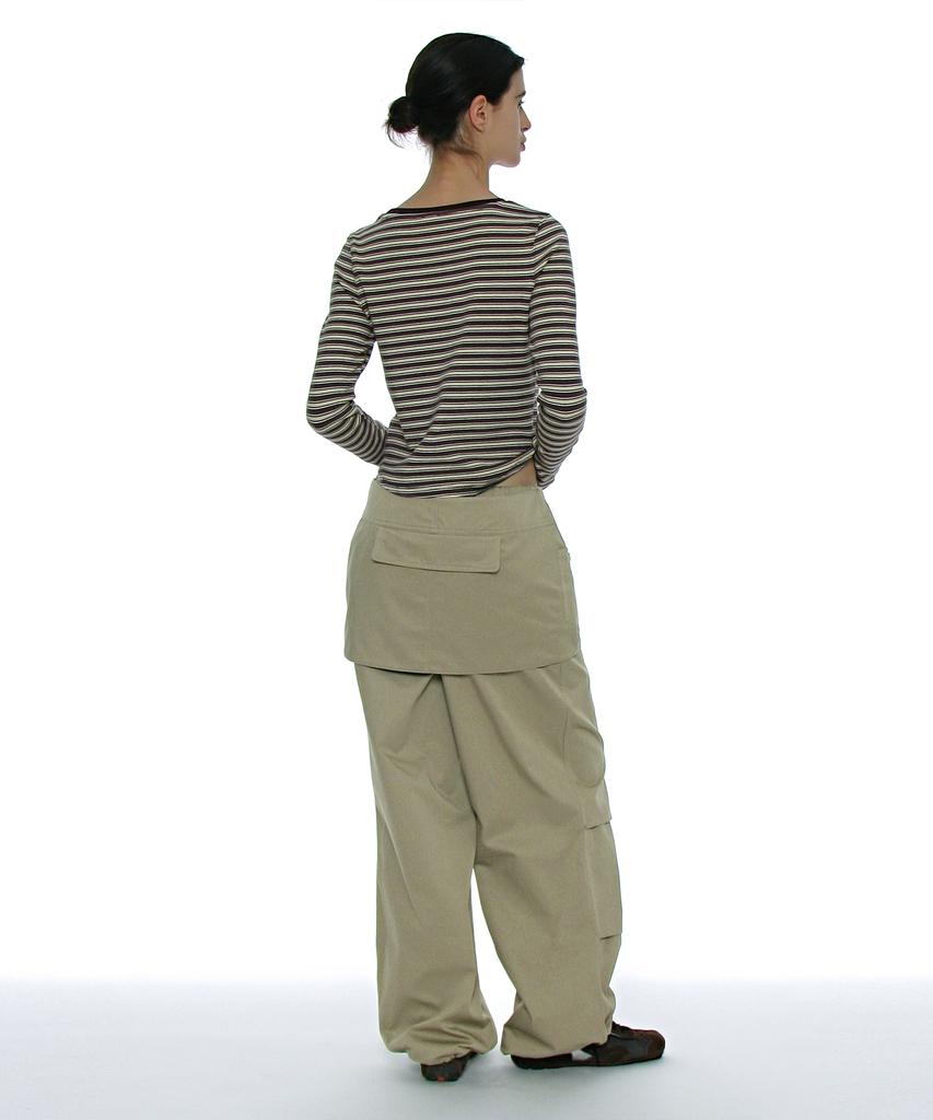 PARTIMENTO WOMEN 2-Way Belted Layered Parachute Pants_Khaki Beige