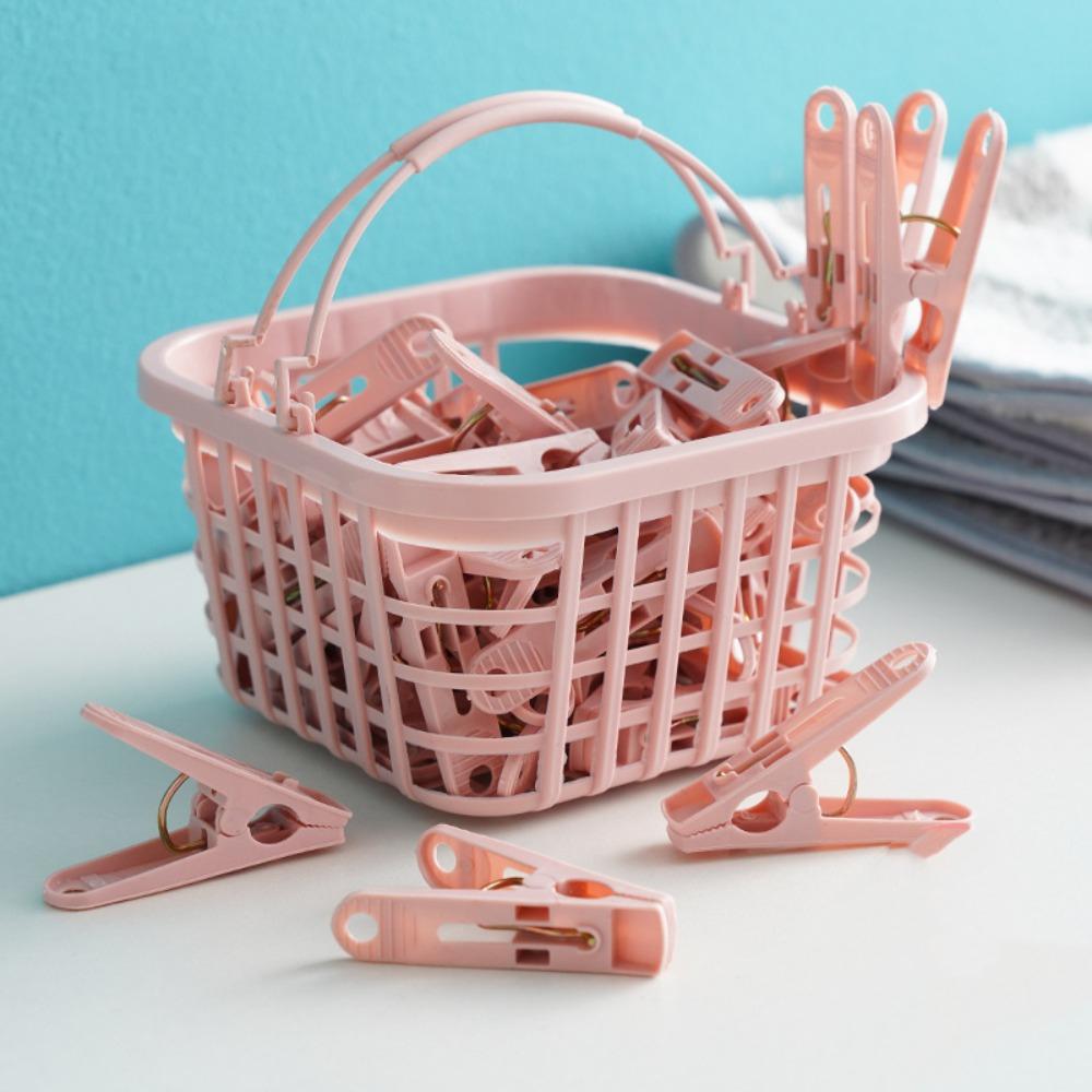 30Pcs With Basket Clothes Pegs Plastic Quilt Towel Clips  for Socks Underwear Towels