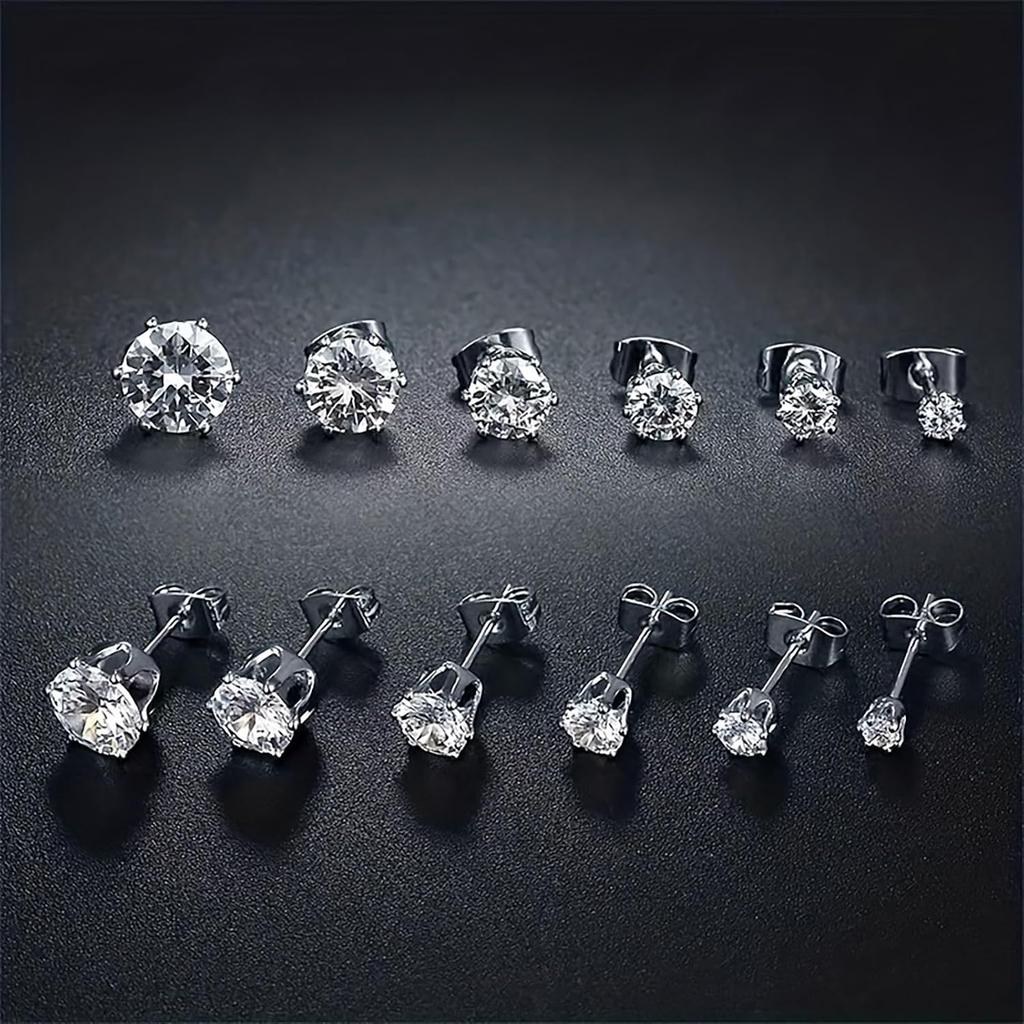 Ringcal Stainless Steel Stud Earrings Set Hypoallergenic Cubic Zirconia 14K White Gold CZ Earrings for Women