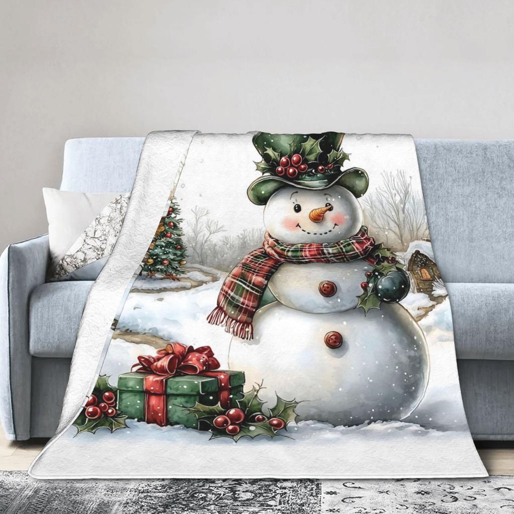 Christmas Snowman Plush Blanket Children Flannel Throw Blanket For Home Decor Warm Custom Quality Bedspread Gift