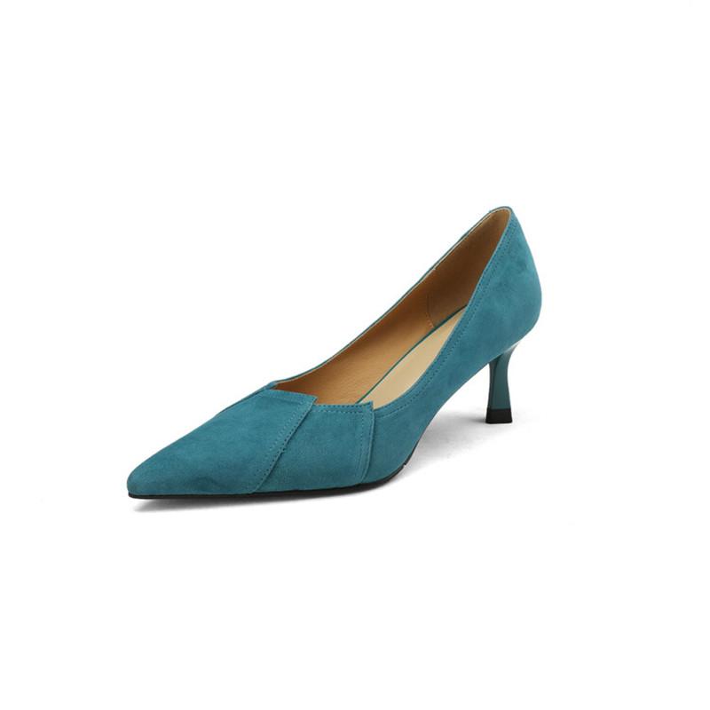 Мода Новые Весенне-Летние Женские Туфли Овечья Замша Женские Туфли-Лодочки Острый Носок Тонкий Каблук Лаконичные Высокие Каблуки Zapatos Mujer Каблуки-Шпильки