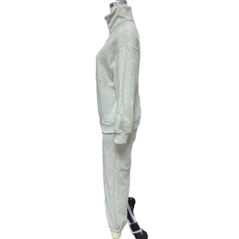 Повседневные свободные толстовки с длинным рукавом и брюки, комплекты из двух предметов, женский осенний теплый однотонный спортивный костюм с воротником-стойкой