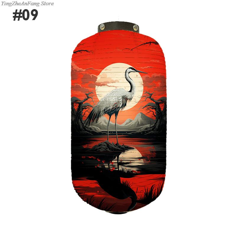 Oriental Style Paper Lantern Japanese Ukiyo-e Traditional Crane Printed Lantern Izakaya Restaurant Cuisine Wedding Party Decor