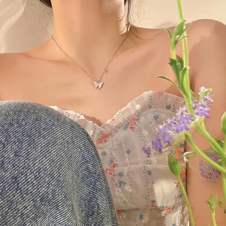Ожерелье с бриллиантами в виде бабочки Niche Design Sense Light Luxury Size Butterfly Collarbone Chain, цепочка с бриллиантами в виде ключицы с микрозакрепкой