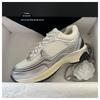 Серебристые женские кроссовки-кеды на толстой подошве в стиле 'dad sneakers' - Увеличивающие рост, на шнуровке, повседневные спортивные туфли.
