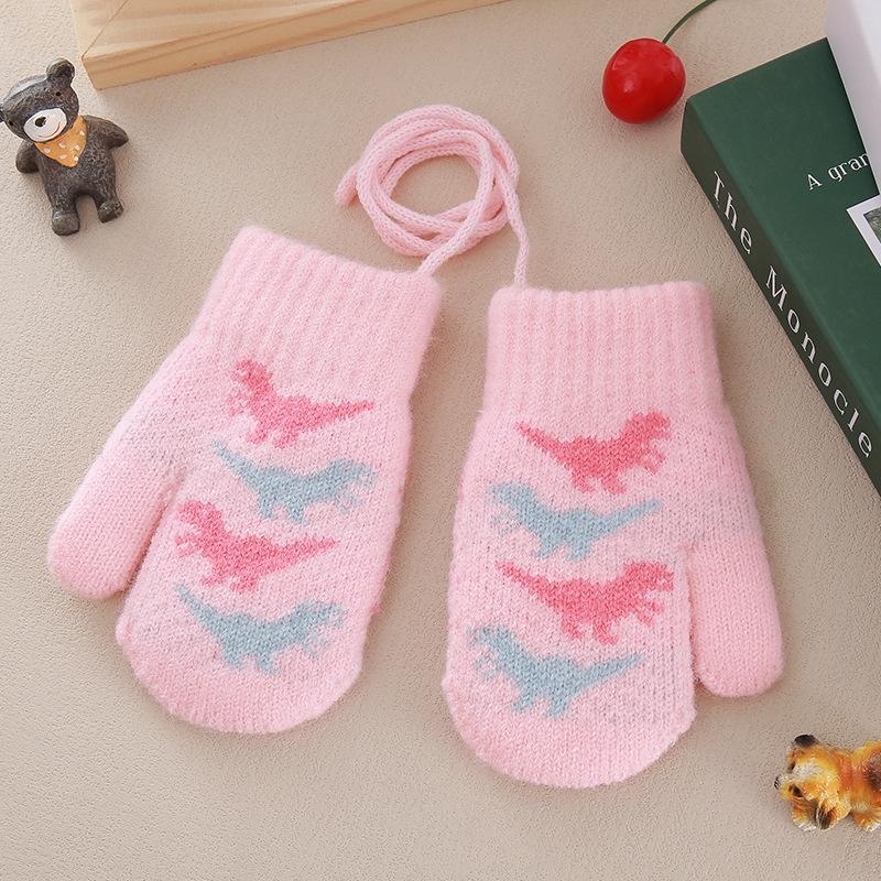 Милые детские варежки Зимние теплые вязаные детские варежки для мальчиков и девочек Уличные ветрозащитные варежки для малышей и детей с веревочкой