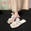 Fashion Aphixta Women Flat With Slides White Flower Dec Woman Slippers Summer Beach Square Toe Casual Shoes Woman 2025 Trend Shoes