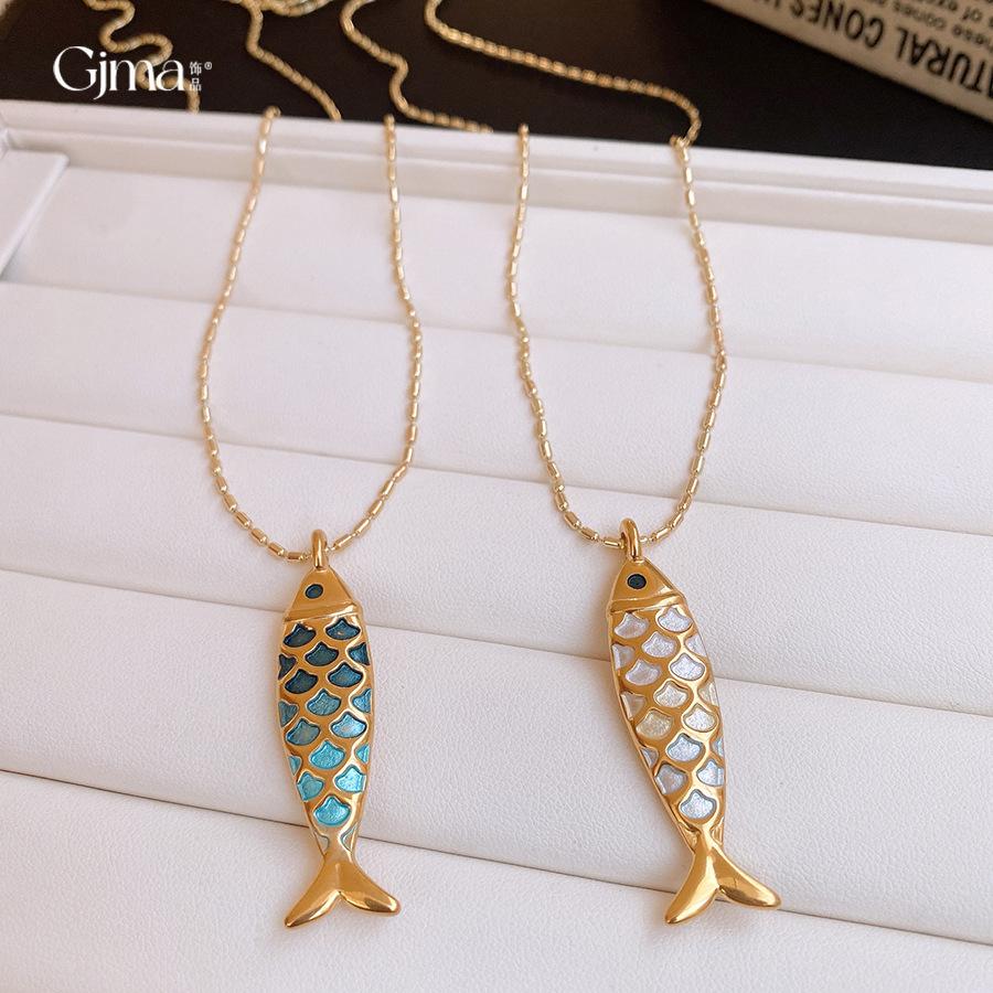 Новый китайский подвеска-рыбка из нержавеющей стали для капель масла, цепочка для свитера, нишевое ожерелье, простая и персонализированная декорация предмета