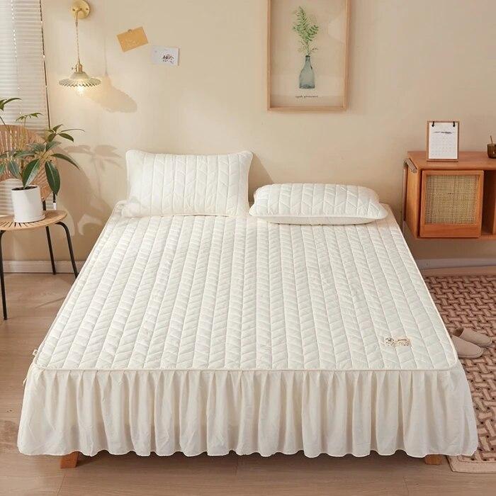 Хлопковый утолщенный наматрасник, эластичная простыня с юбками, двойной чехол для кровати размера «queen-size», домашний отель, наматрасник, защита