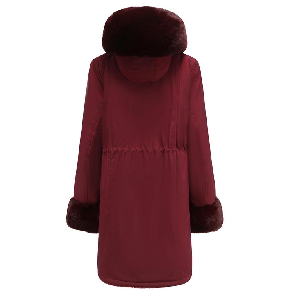 Зимние парки для женщин, пальто на молнии с капюшоном, длинный воротник из искусственного меха с манжетами, утепленное теплое пальто на флисовой подкладке, стильная уличная верхняя одежда